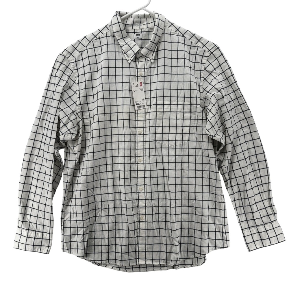 Uniqlo Shirt Mens XXL Off White Flannel Check Plaid Long Sleeve Button Down‎ NWT